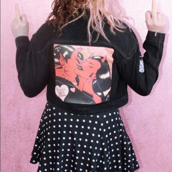 SOLD!! Hellraiser! gothic death themed embellished vintage jacket w/skelanimals! - Picture 10 of 16